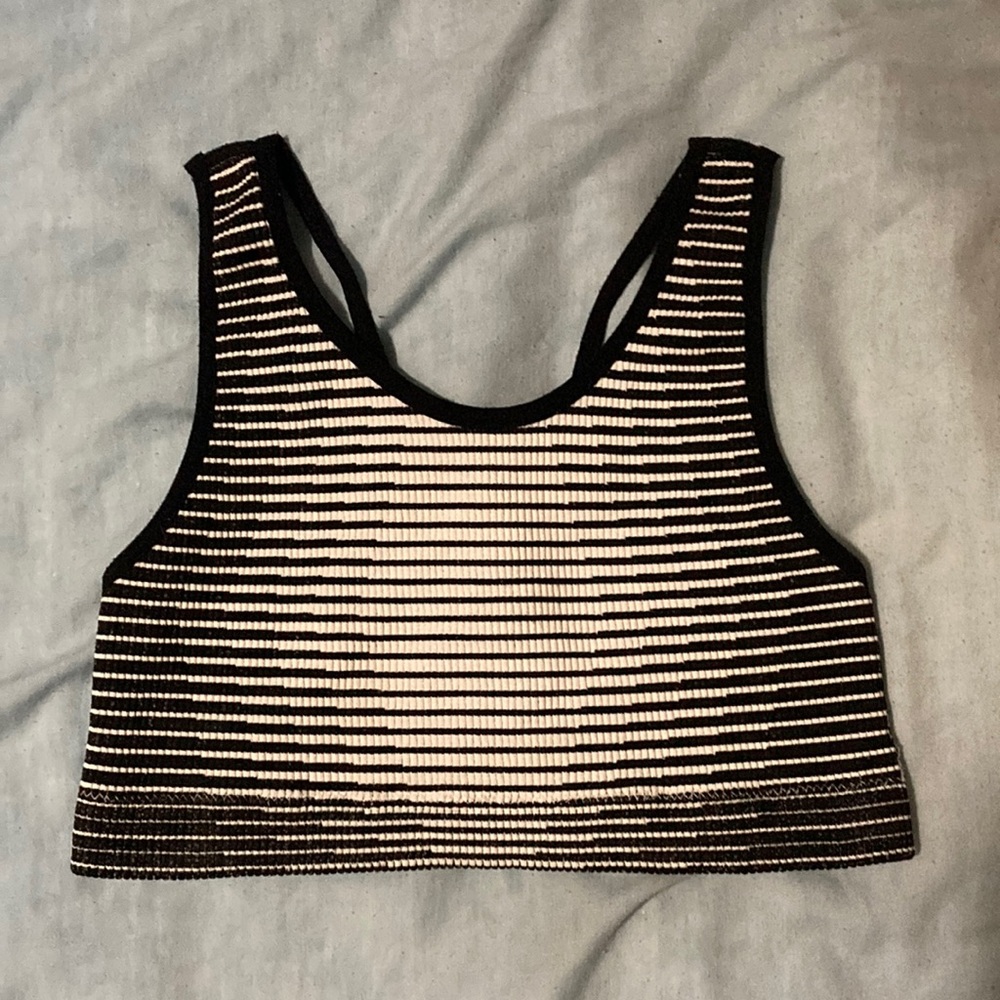 Black and White Striped Sports Bra/ Top